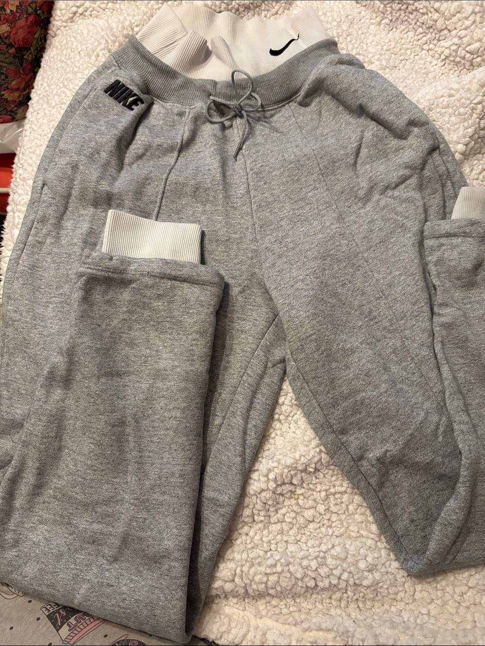 Nike Light Gray Jogger Sweatpants with White Waistband and Cuffs